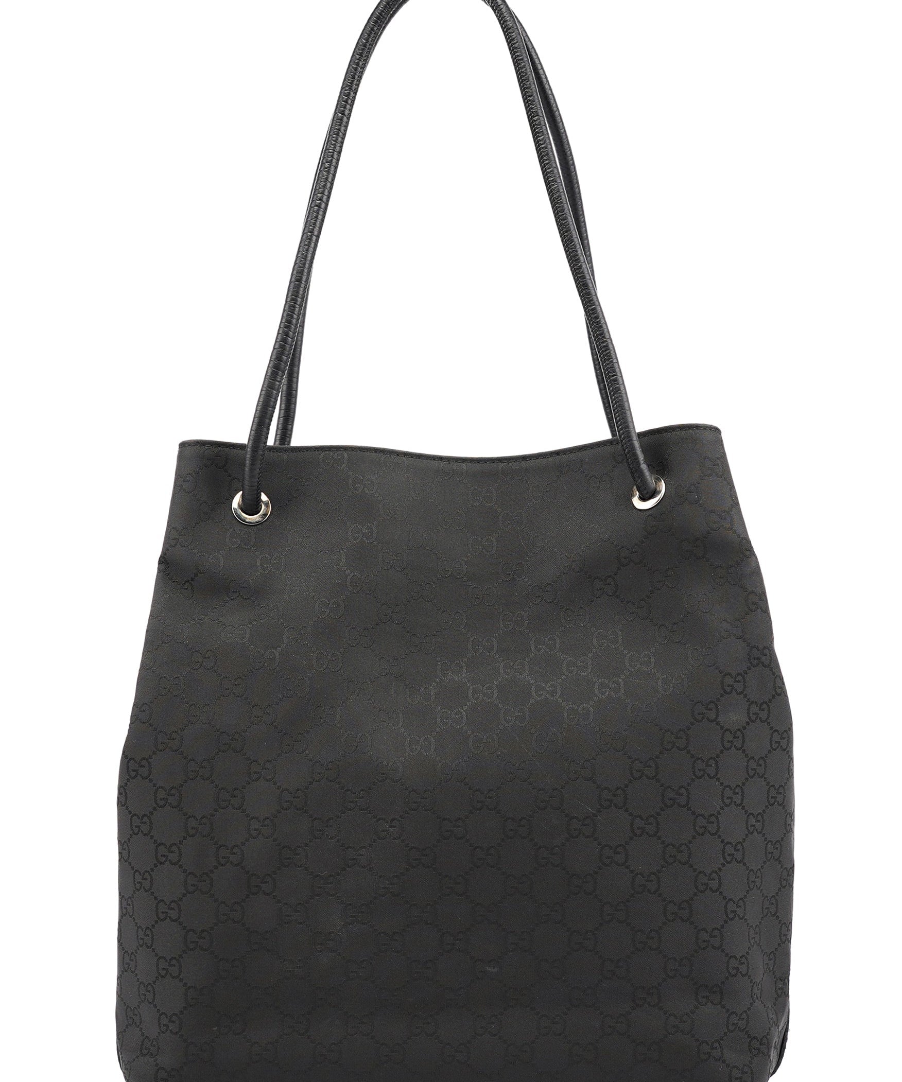 Gucci Black GG Canvas Leather Tote Bag