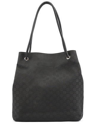 Gucci Black GG Canvas Leather Tote Bag