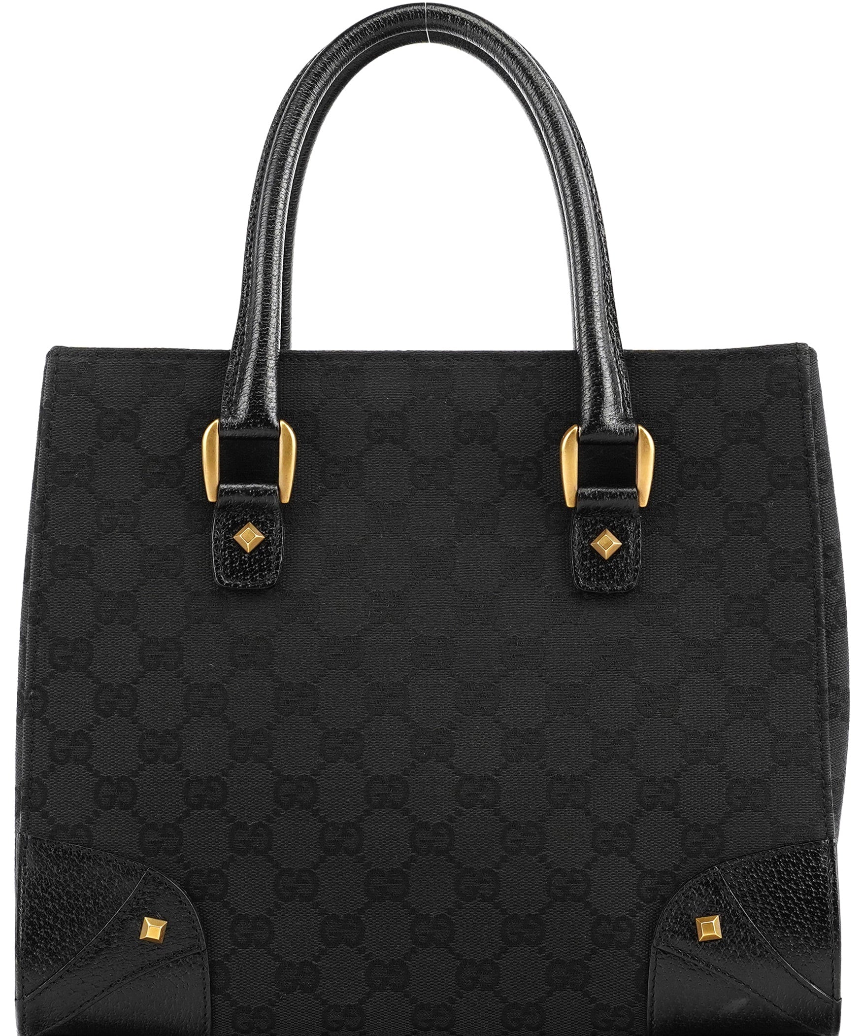 Gucci Tote Bag aus schwarzem GG Canvas mit Nieten