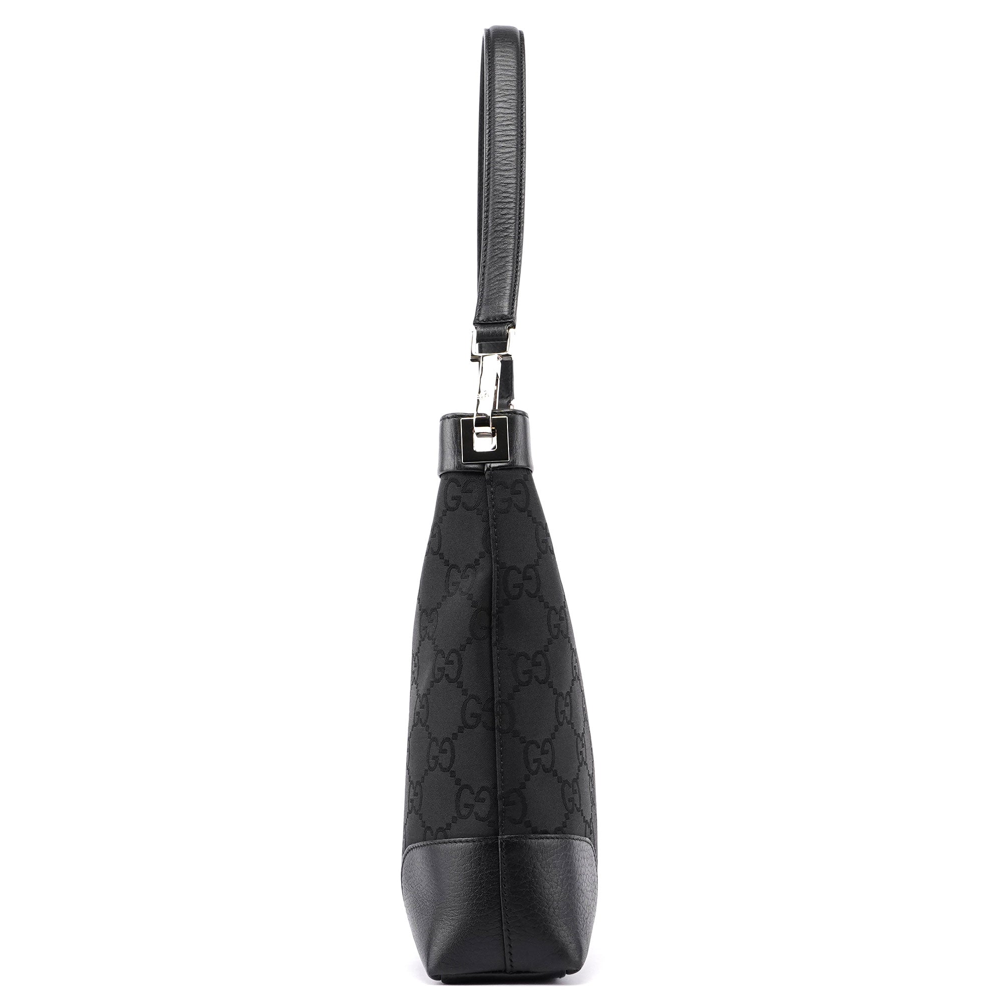 Gucci 143745 Sac porté épaule en nylon GG noir à finitions en cuir