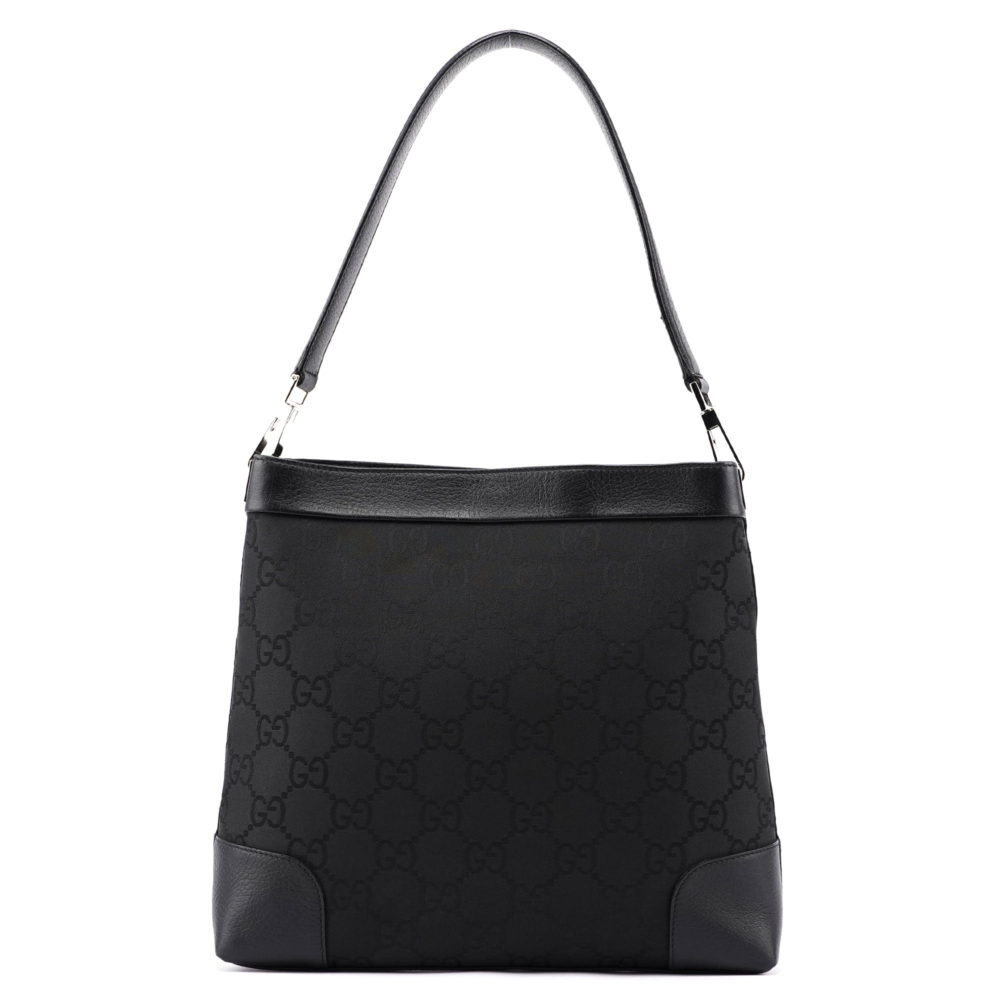 Gucci 143745 Sac porté épaule en nylon GG noir à finitions en cuir