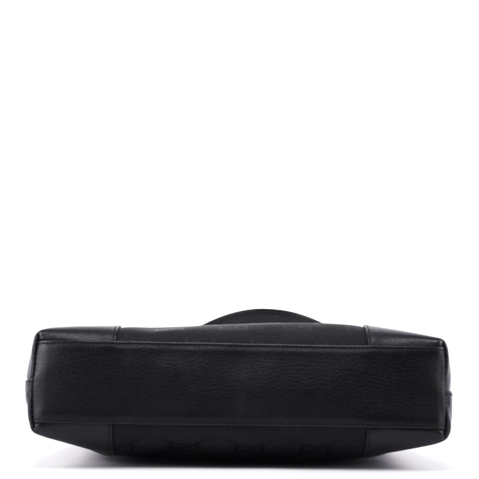 Gucci 143745 Sac porté épaule en nylon GG noir à finitions en cuir