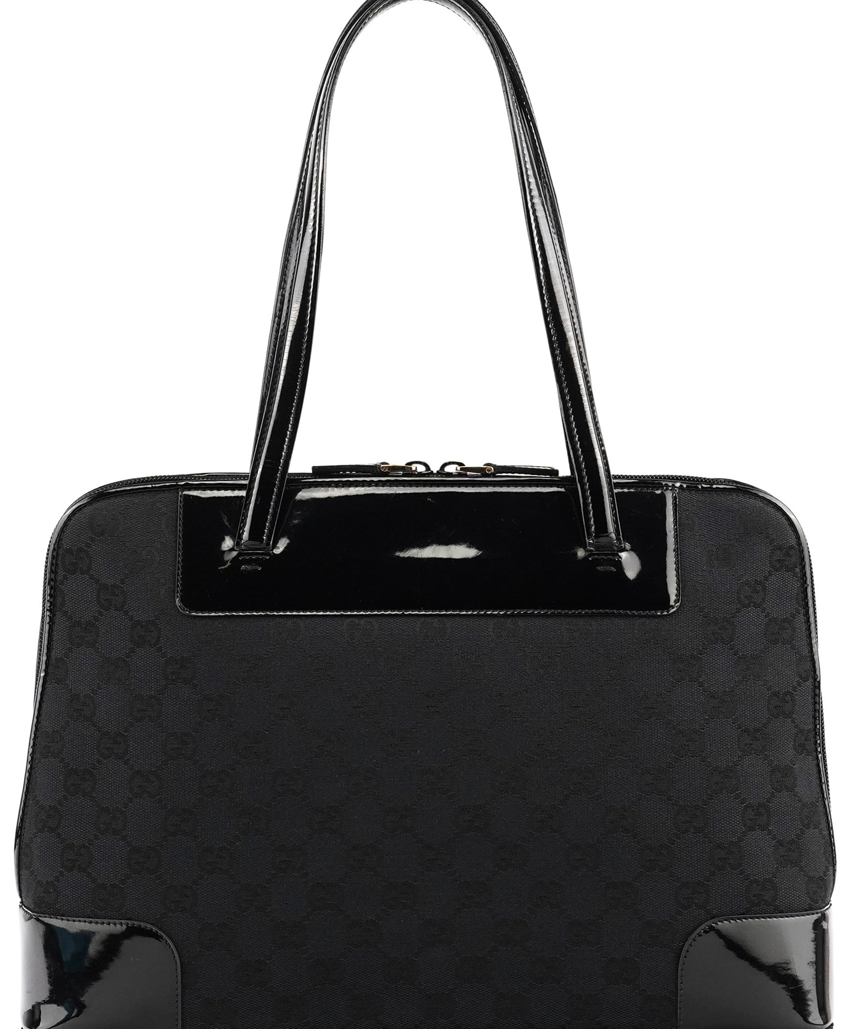 Gucci GG tote bag i sort canvas og laklæder