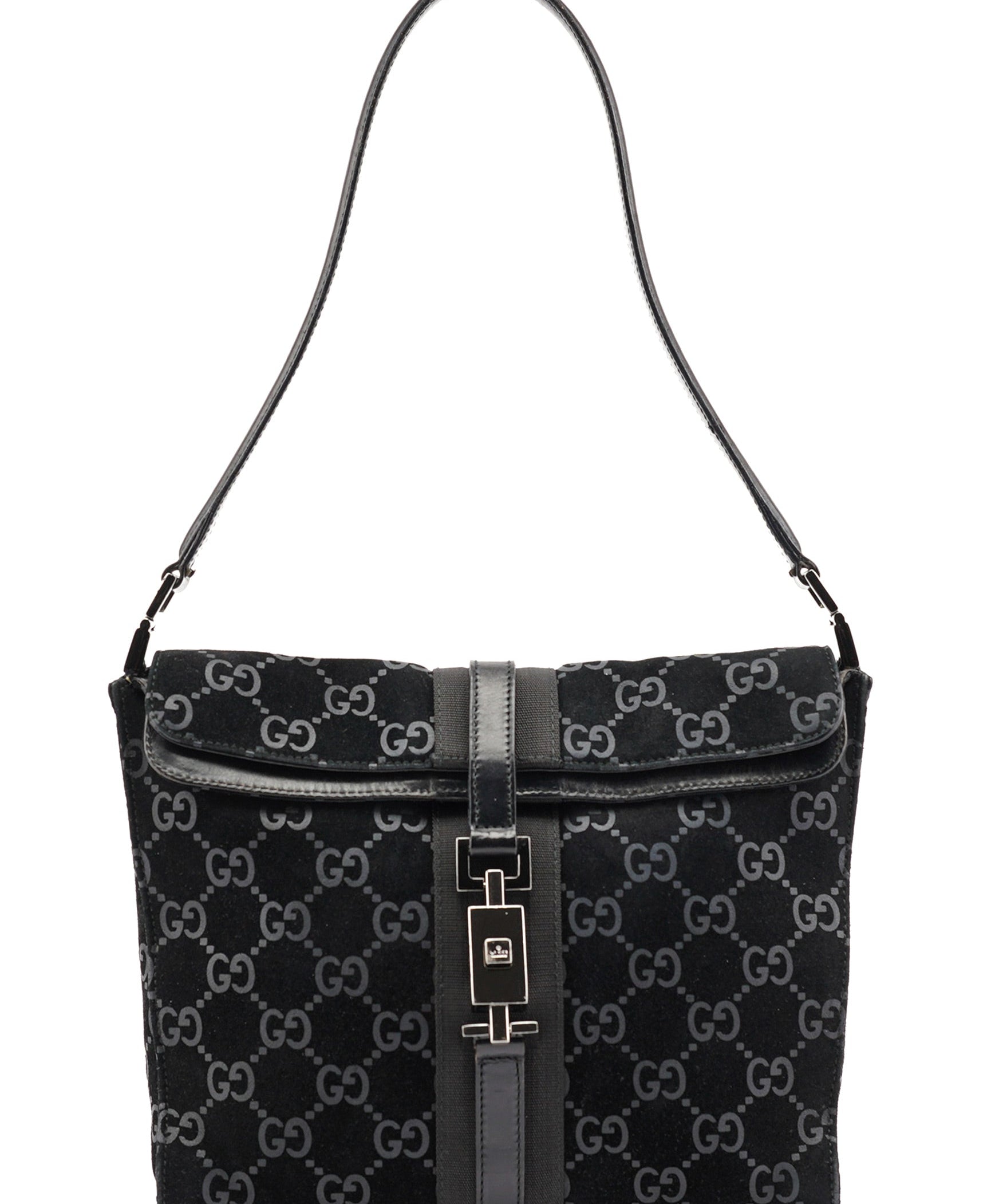 Gucci Black GG Suede Jackie Shoulder Bag