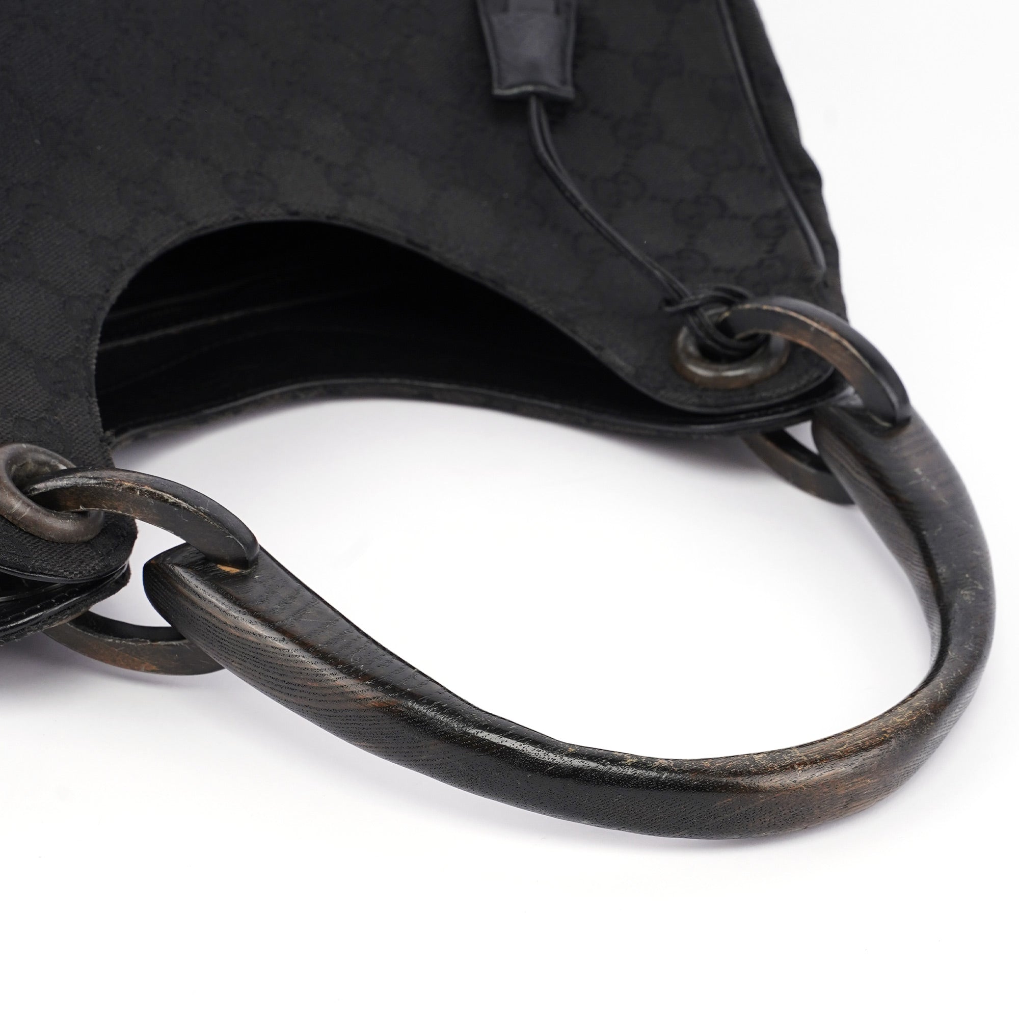 Gucci Sac porté épaule en toile GG noire à poignée en bois