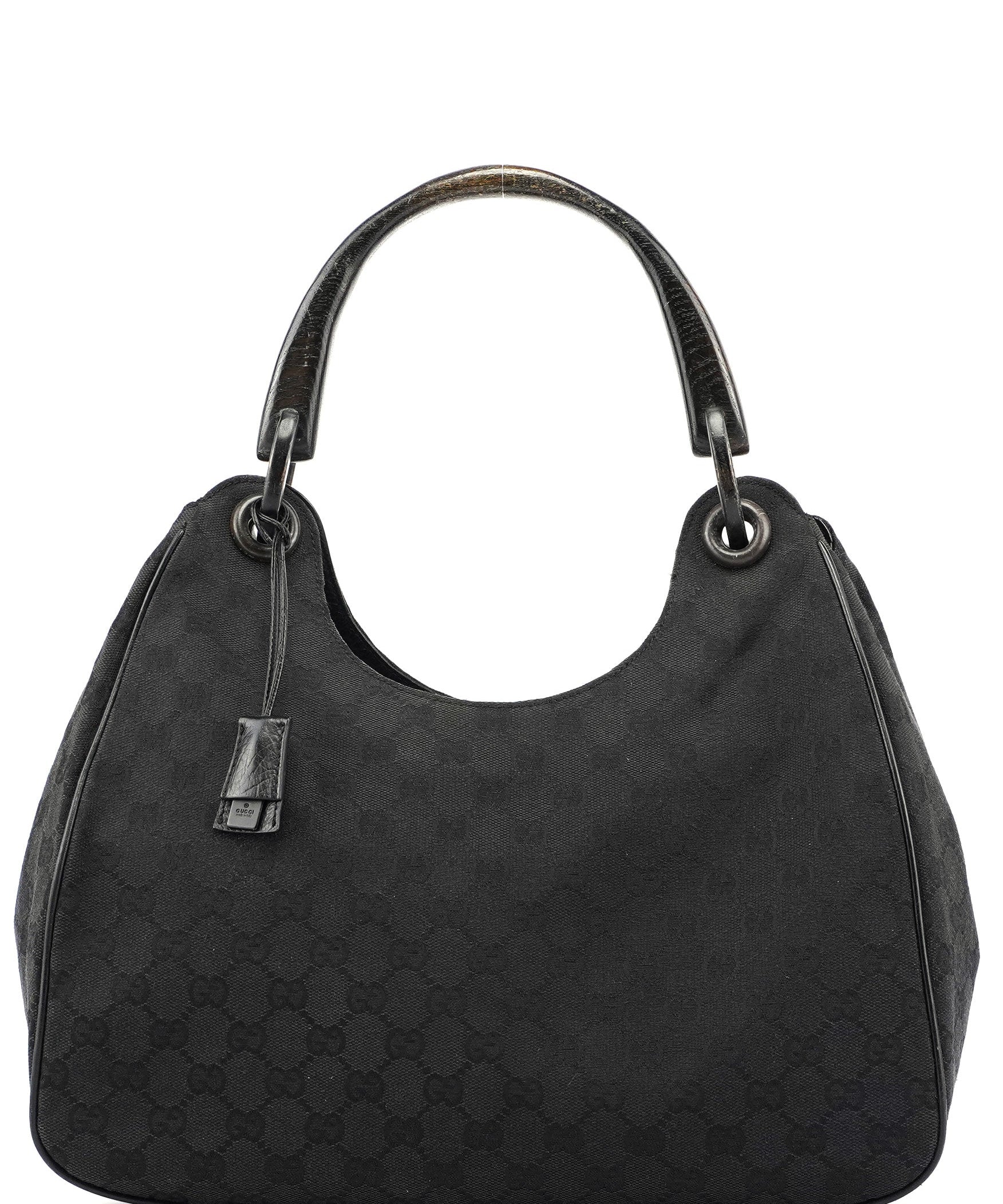 Gucci Black GG Wood Handle Shoulder Bag