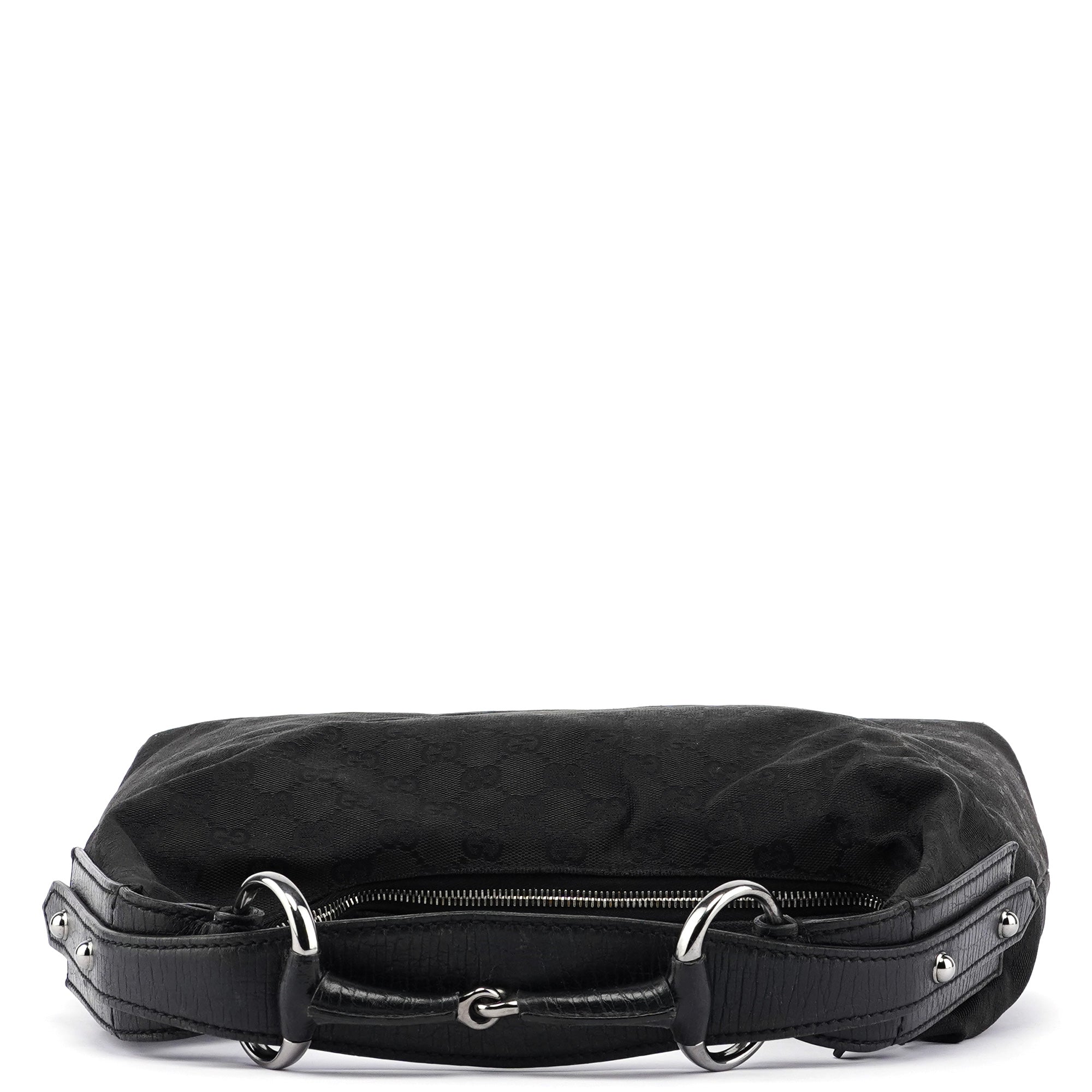 Gucci Horsebit Hobo Bag aus schwarzem GG Canvas