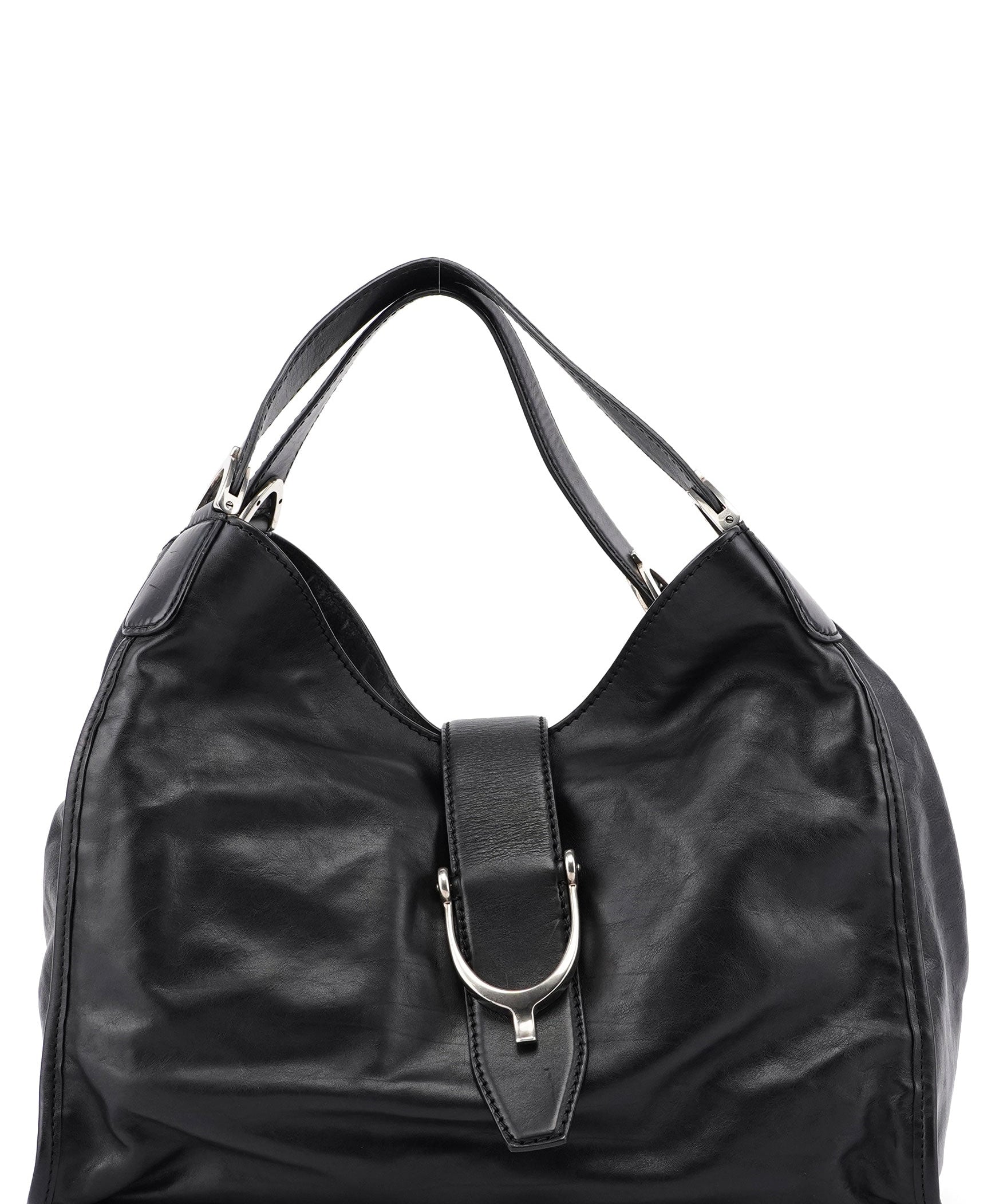 Gucci Black Lambskin Horsebit Shoulder Bag