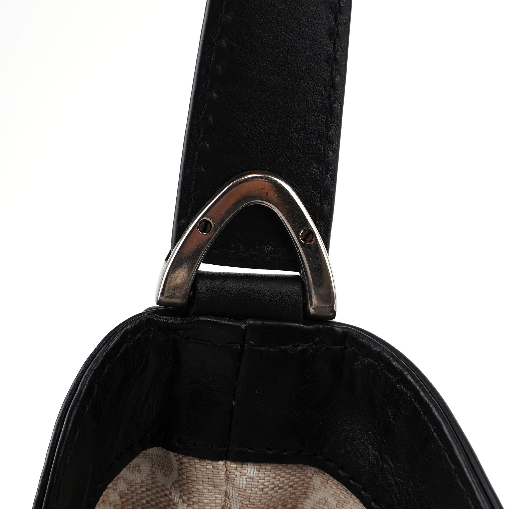 Gucci Black Lambskin Horsebit Shoulder Bag