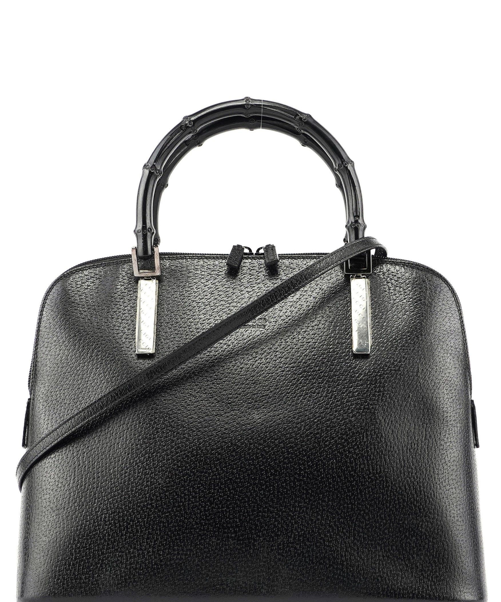 Gucci Black Leather Bamboo 2-Way Tote