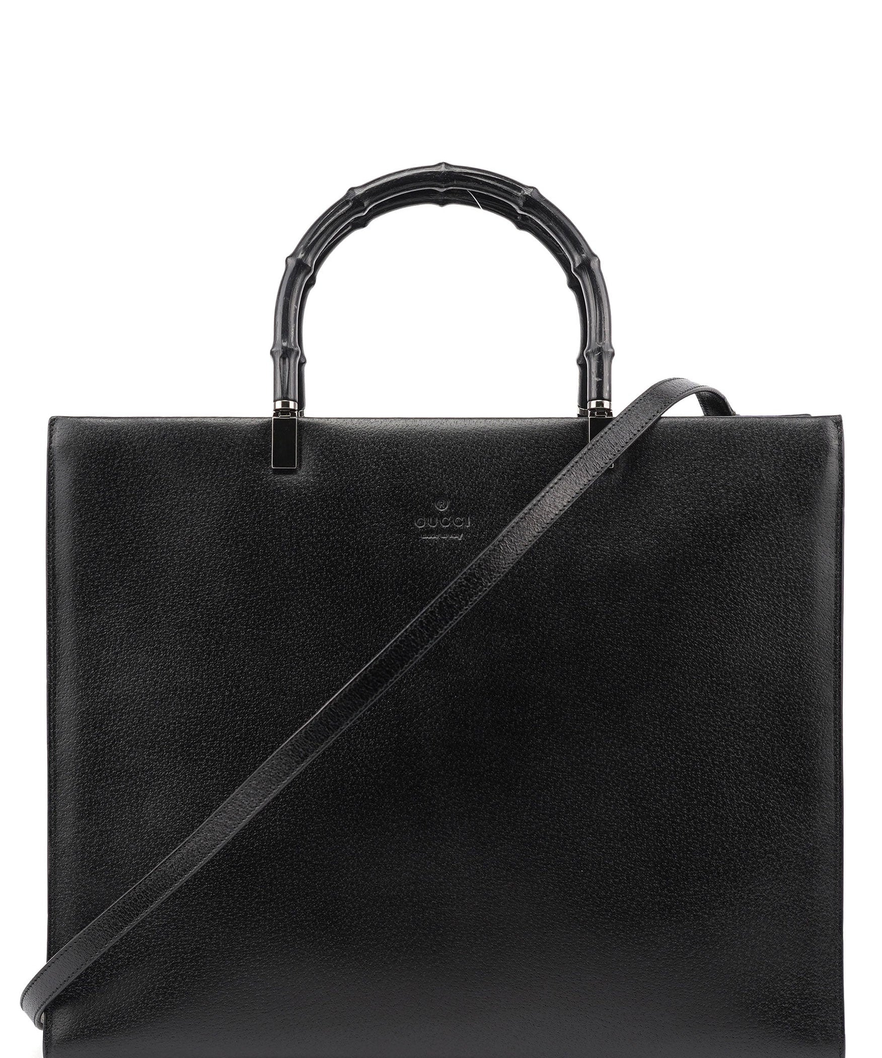 Gucci Black Leather Bamboo 2-Way Tote Bag