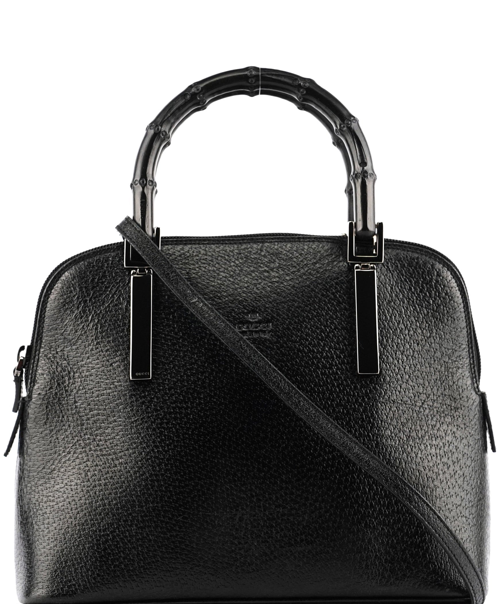 Gucci Black Leather Bamboo 2-Way Tote Bag