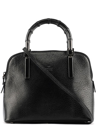 Gucci Black Leather Bamboo 2-Way Tote Bag
