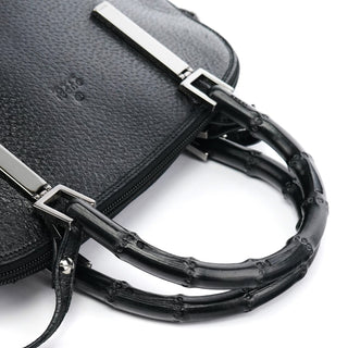 Gucci Black Leather Bamboo 2-Way Tote Bag