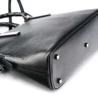 Gucci Black Leather Bamboo 2-Way Tote Bag