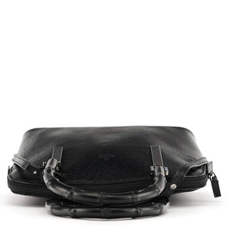 Gucci Black Leather Bamboo 2-Way Tote Bag