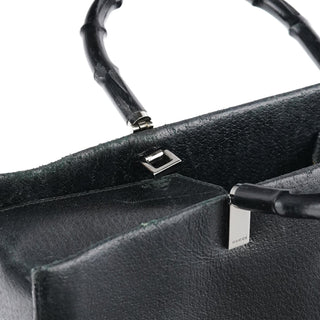 Gucci Black Leather Bamboo 2-Way Tote Bag