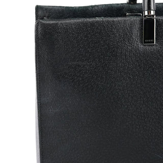 Gucci Black Leather Bamboo 2-Way Tote Bag