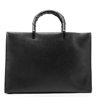 Gucci Black Leather Bamboo 2-Way Tote Bag
