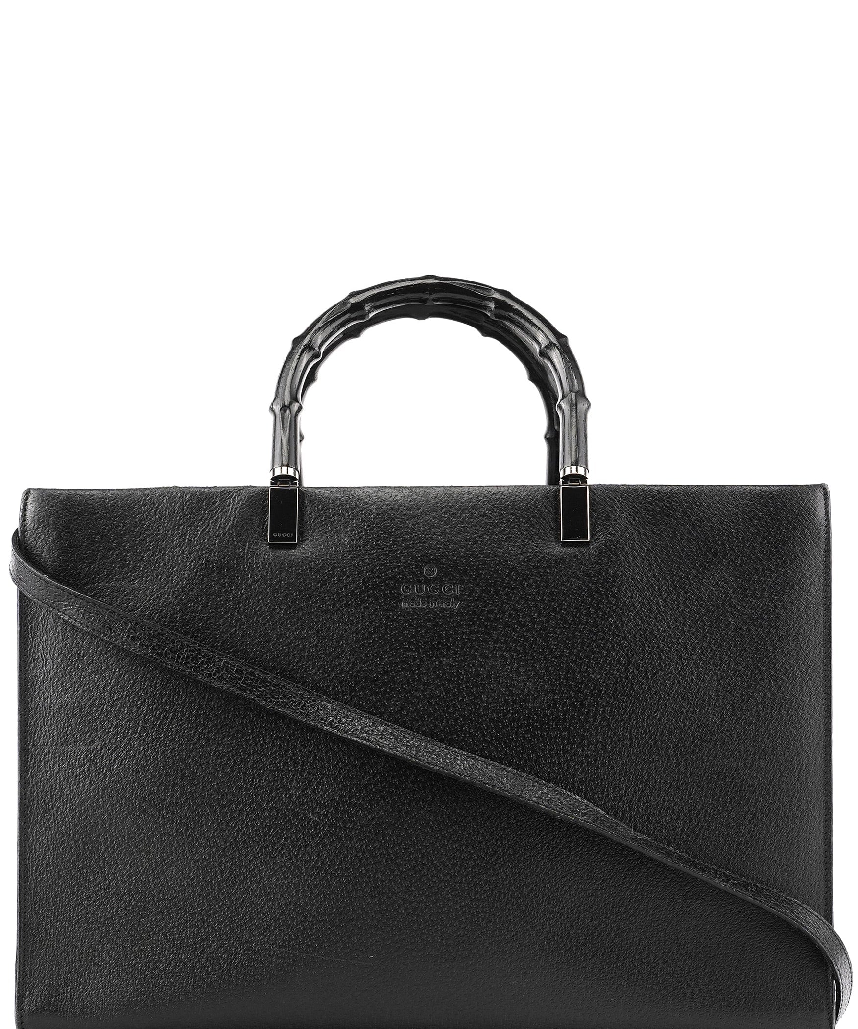 Gucci Black Leather Bamboo 2-Way Tote Bag
