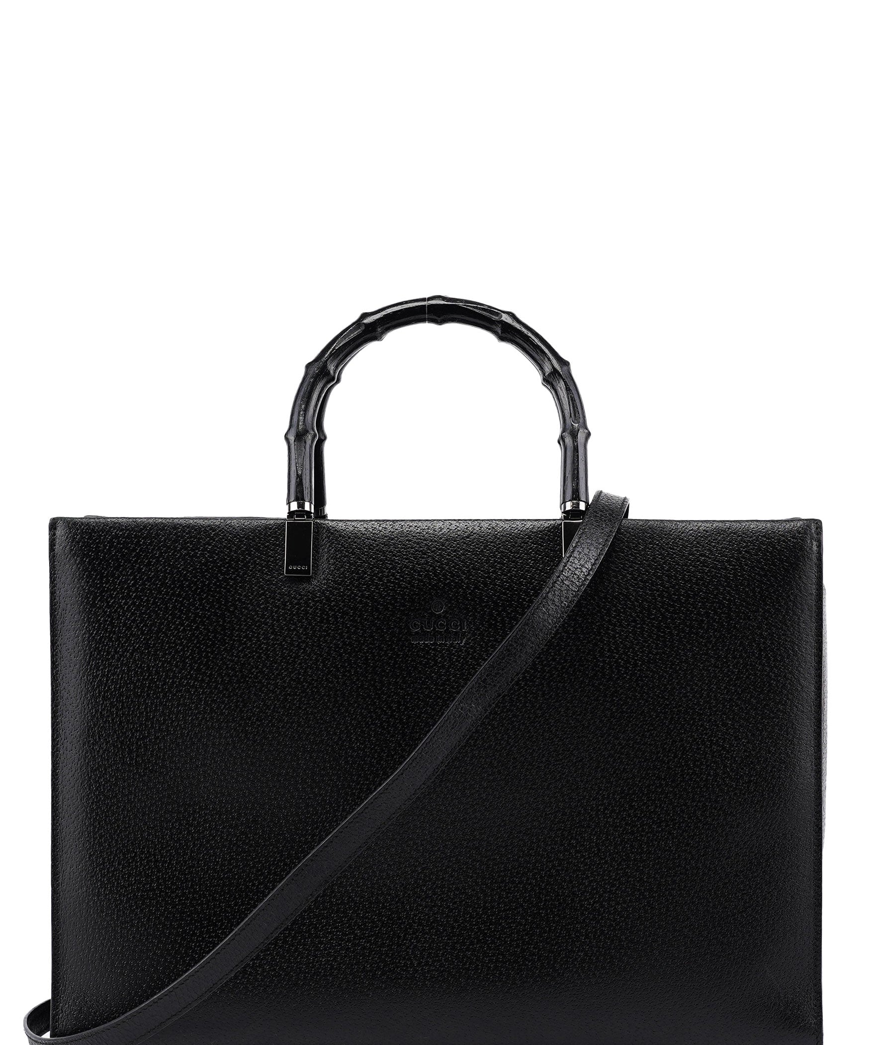 Gucci Black Leather Bamboo 2-Way Tote Bag