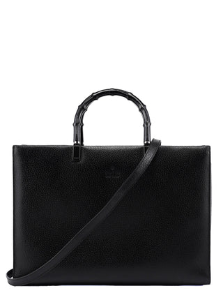 Gucci Black Leather Bamboo 2-Way Tote Bag