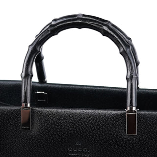 Gucci Black Leather Bamboo 2-Way Tote Bag