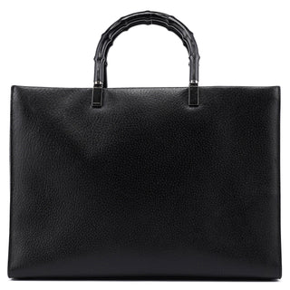 Gucci Black Leather Bamboo 2-Way Tote Bag