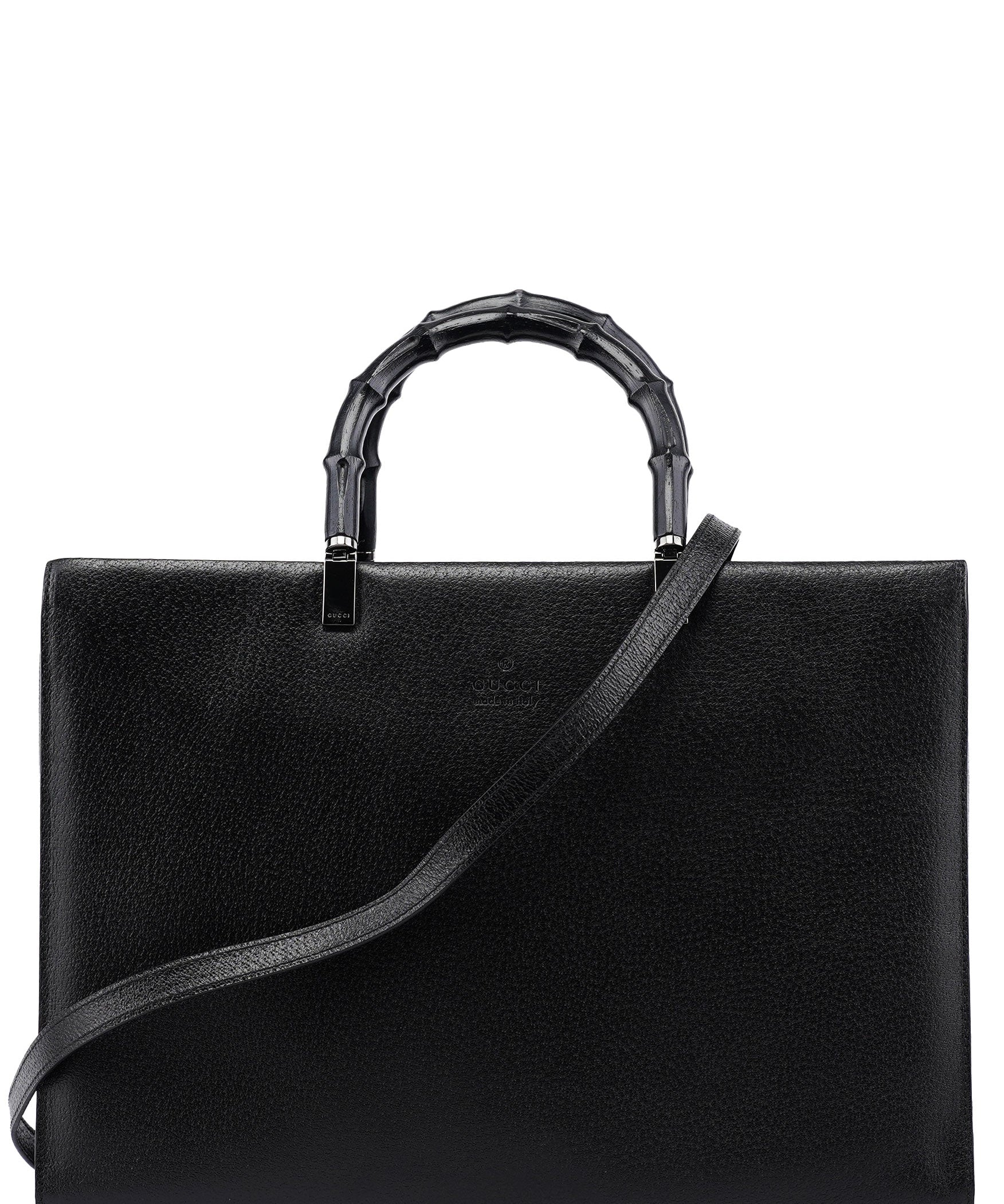 Gucci Black Leather Bamboo 2-Way Tote Bag