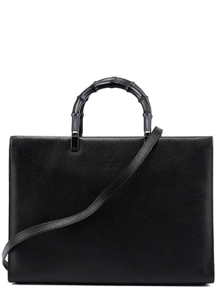 Gucci Black Leather Bamboo 2-Way Tote Bag