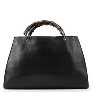 Gucci Black Leather Bamboo dual Handle Bag