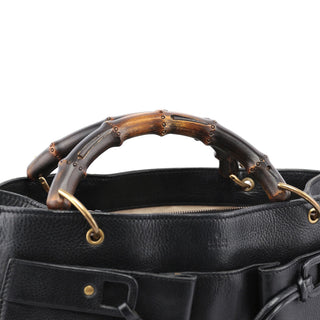 Gucci Black Leather Bamboo dual Handle Bag