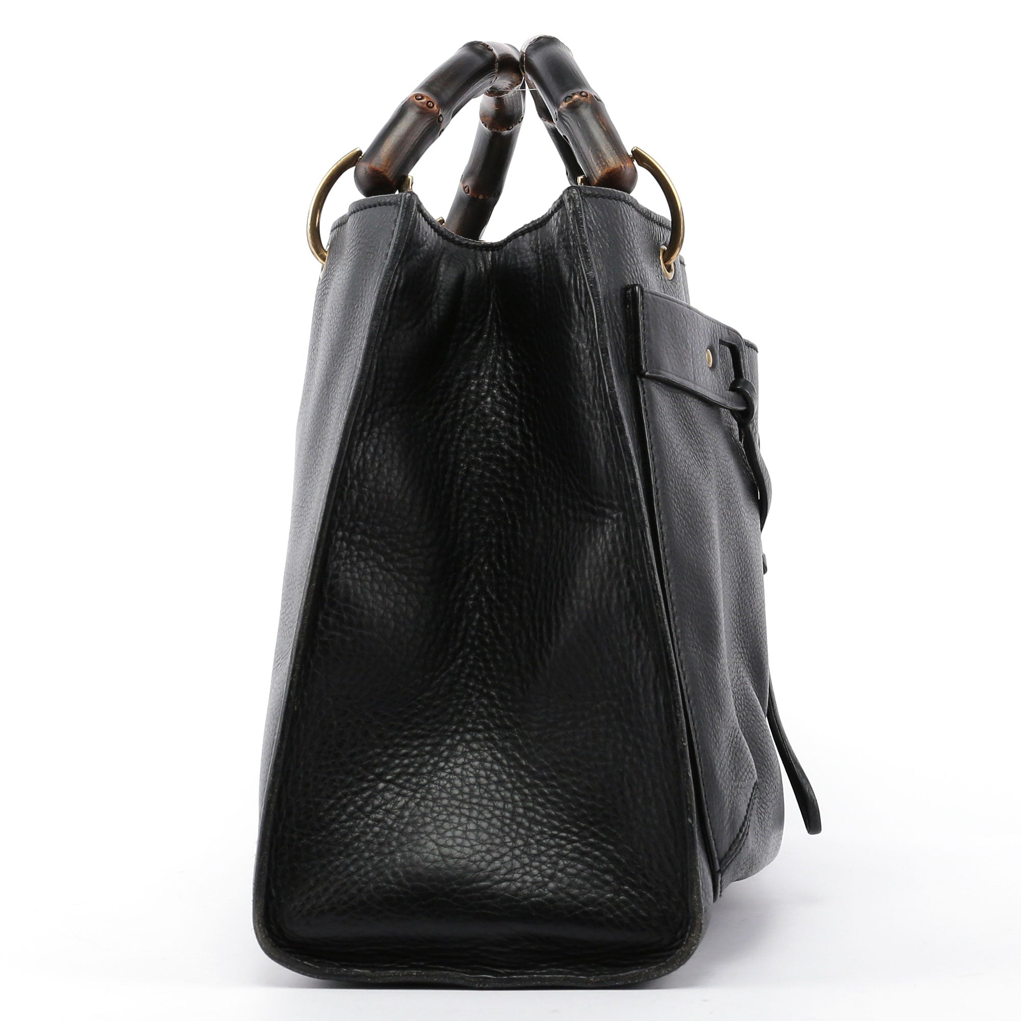 Gucci Black Leather Bamboo dual Handle Bag