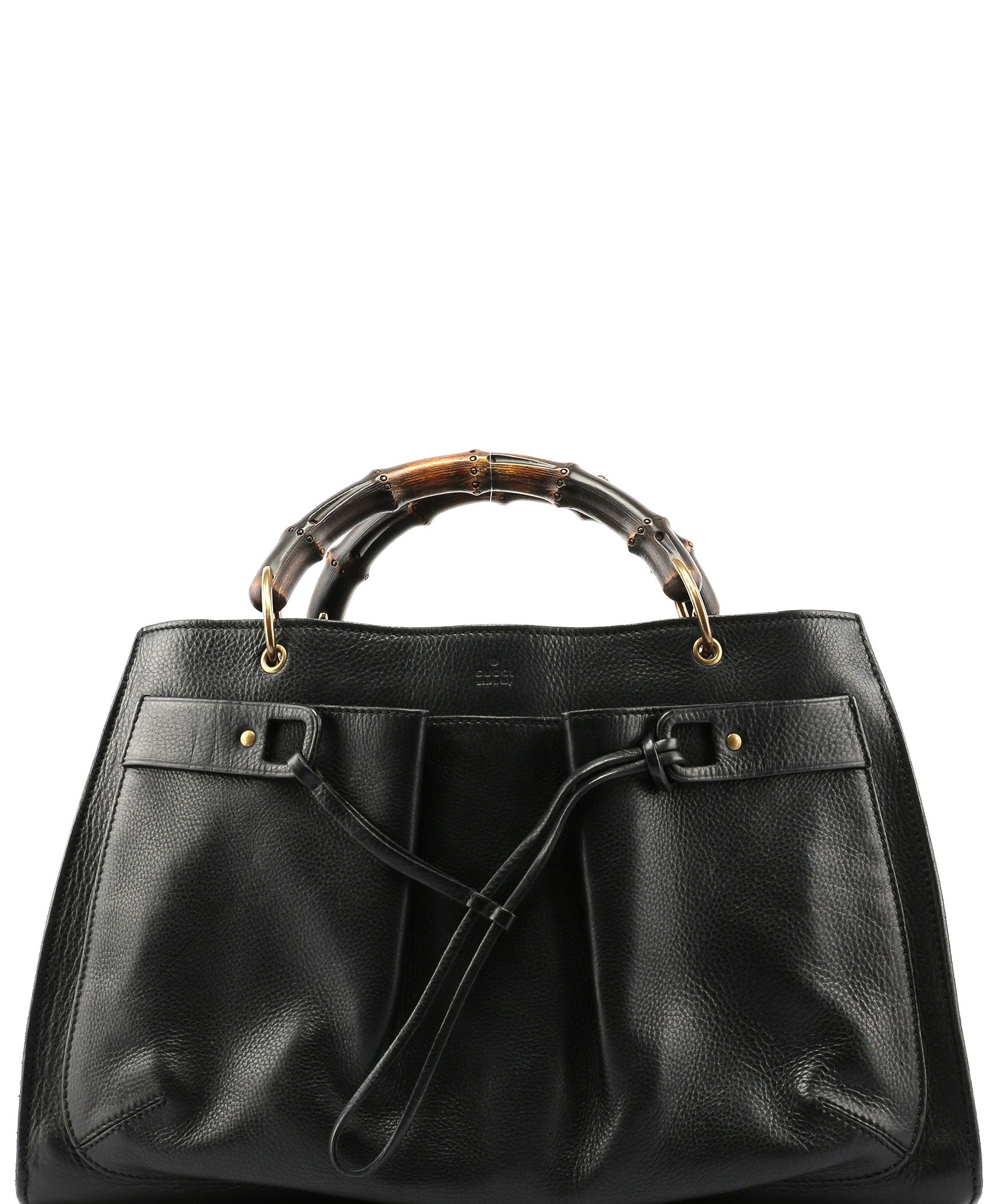 Gucci Black Leather Bamboo dual Handle Bag