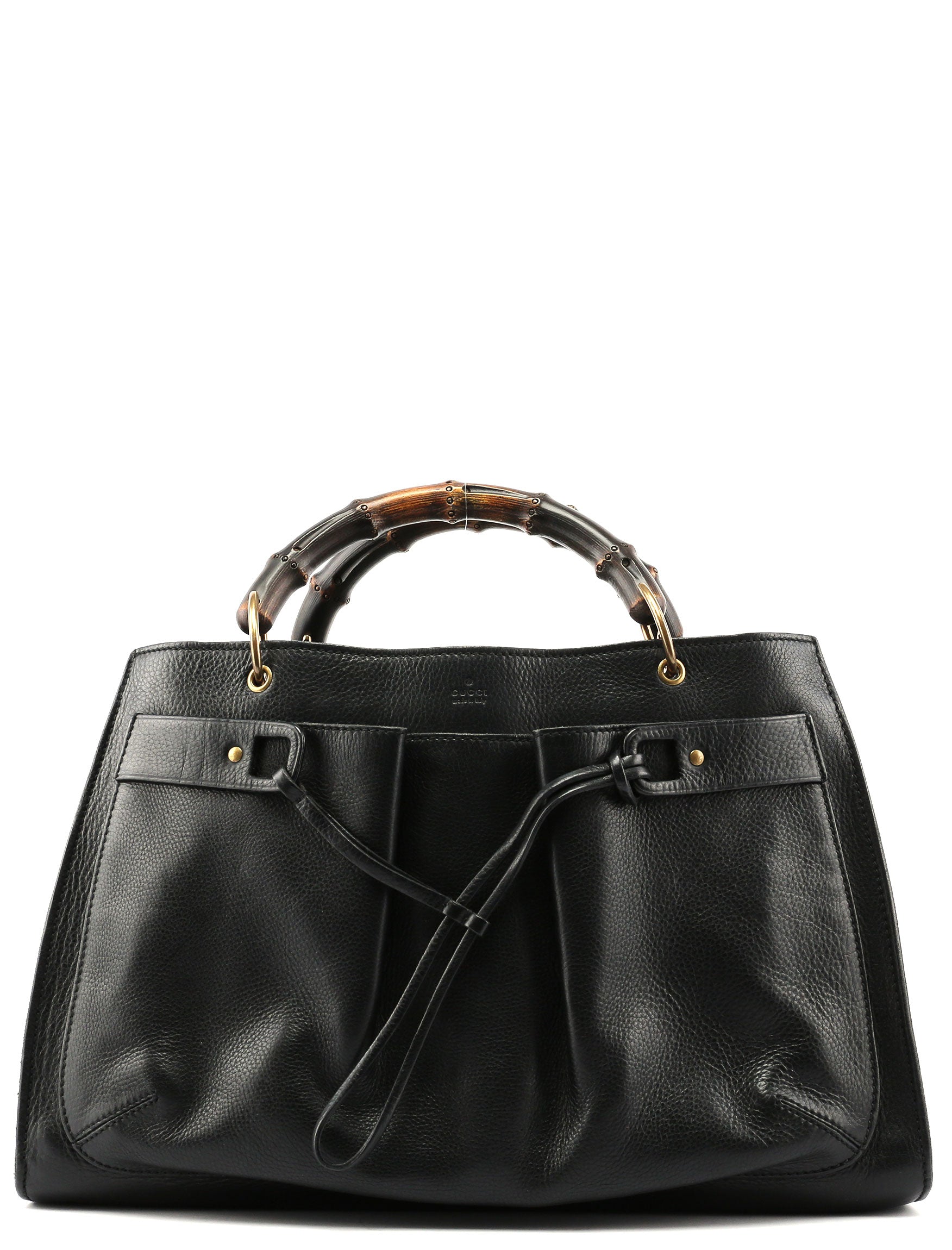 Gucci Black Leather Bamboo dual Handle Bag