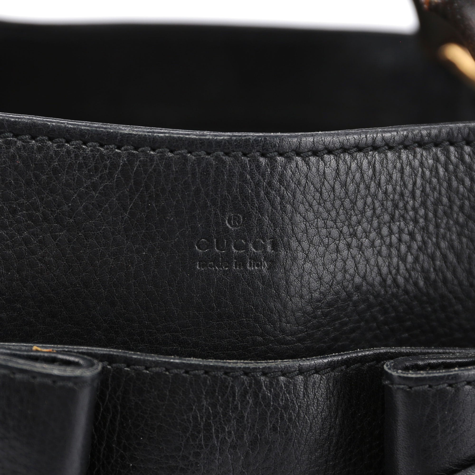 Gucci Black Leather Bamboo dual Handle Bag