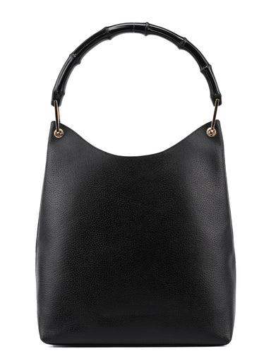 Gucci Black Leather Bamboo Hobo Bag