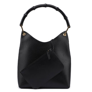 Gucci Black Leather Bamboo Hobo Shoulder Bag