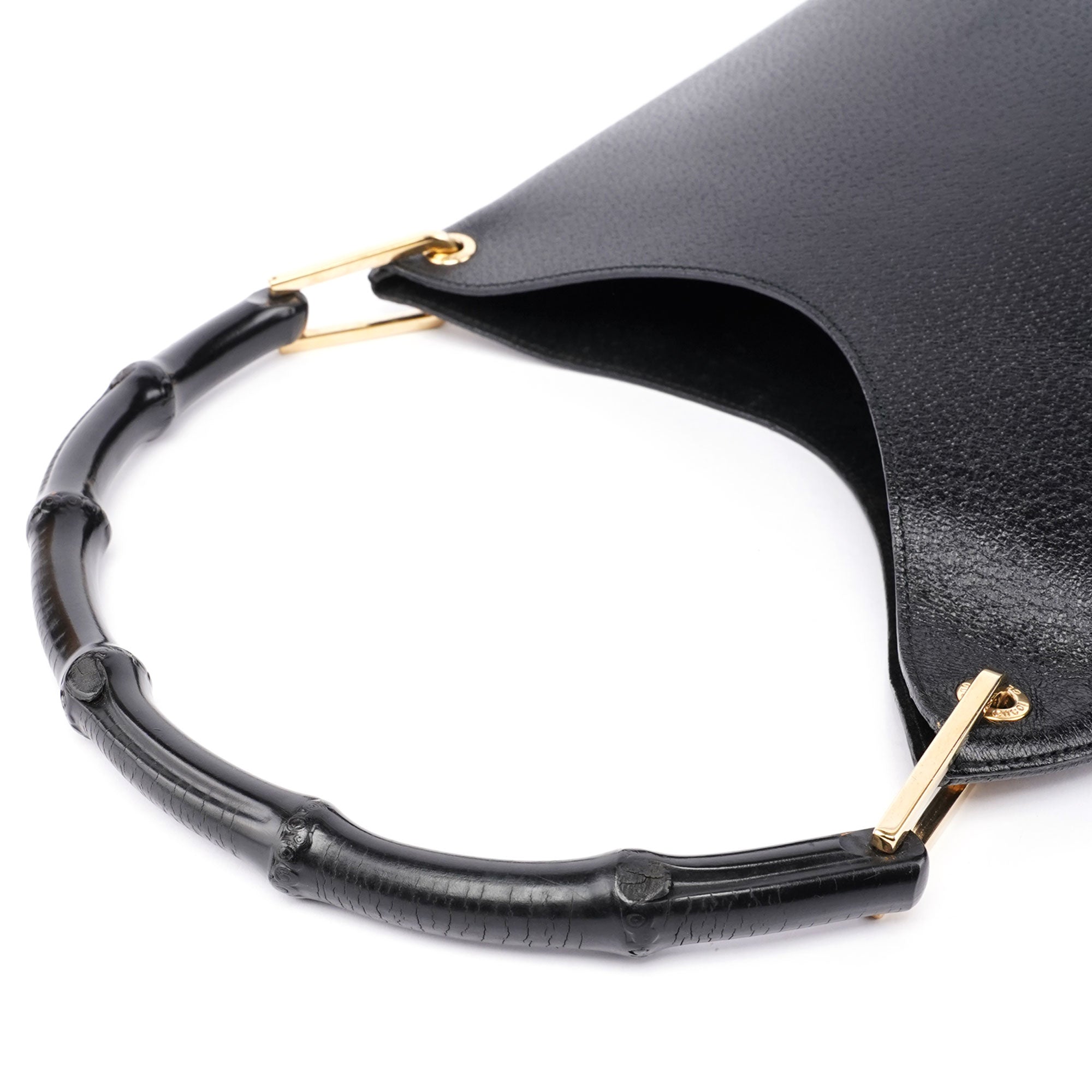 Gucci Black Leather Bamboo Hobo Shoulder Bag