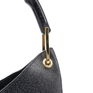 Gucci Black Leather Bamboo Hobo Shoulder Bag