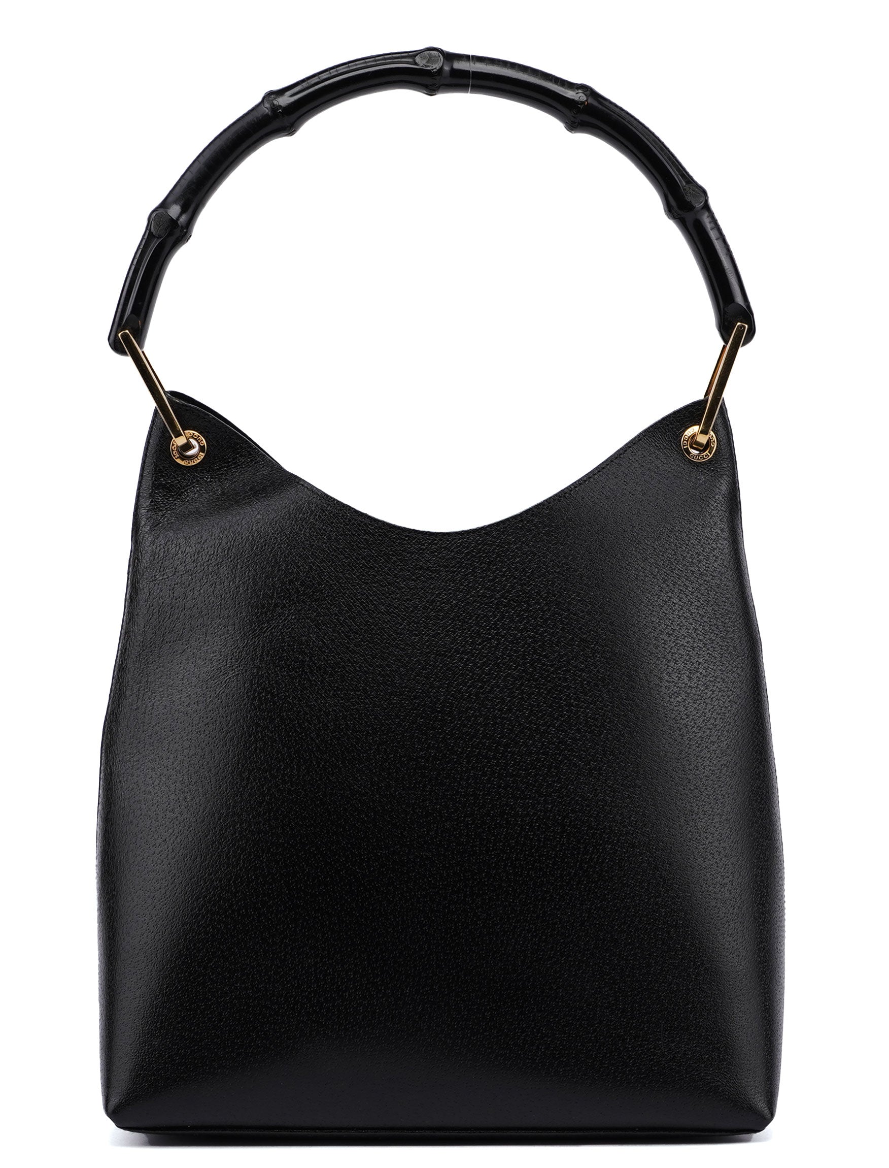 Gucci Black Leather Bamboo Hobo Shoulder Bag