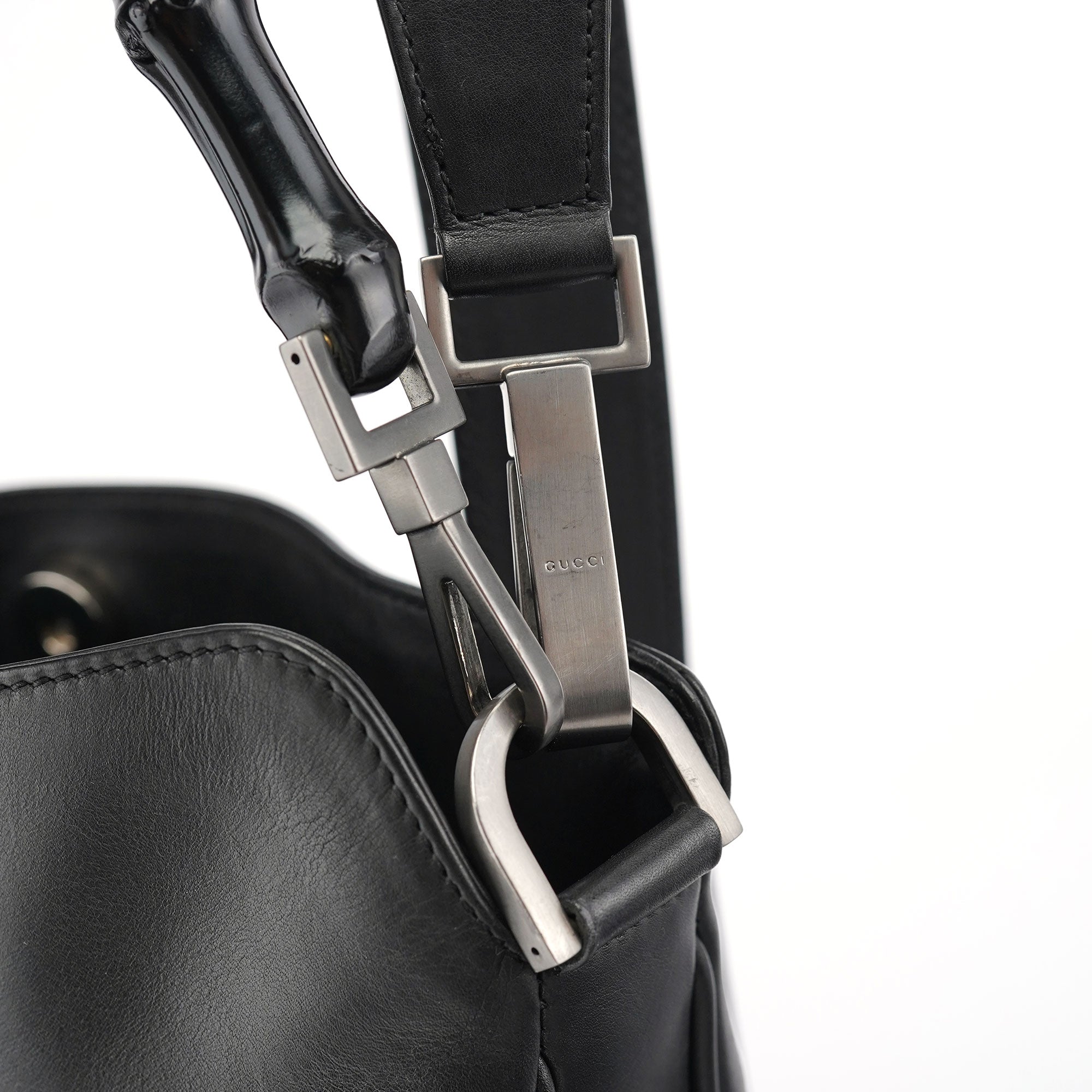 Gucci Black Leather Bamboo Shoulder Bag
