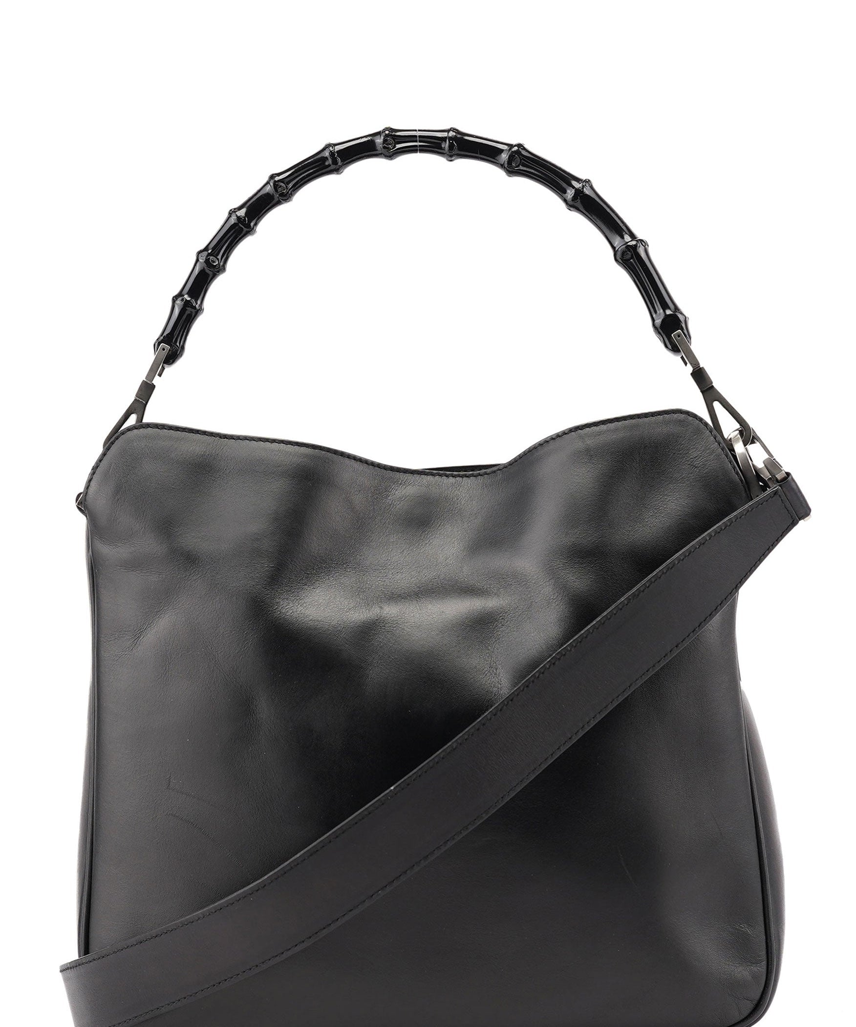 Gucci Black Leather Bamboo Shoulder Bag
