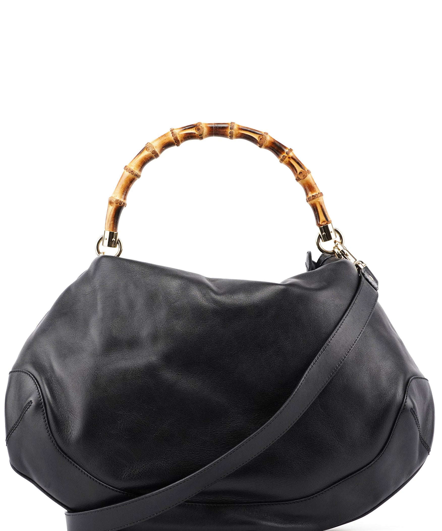 Gucci Black Leather Bamboo Shoulder Bag