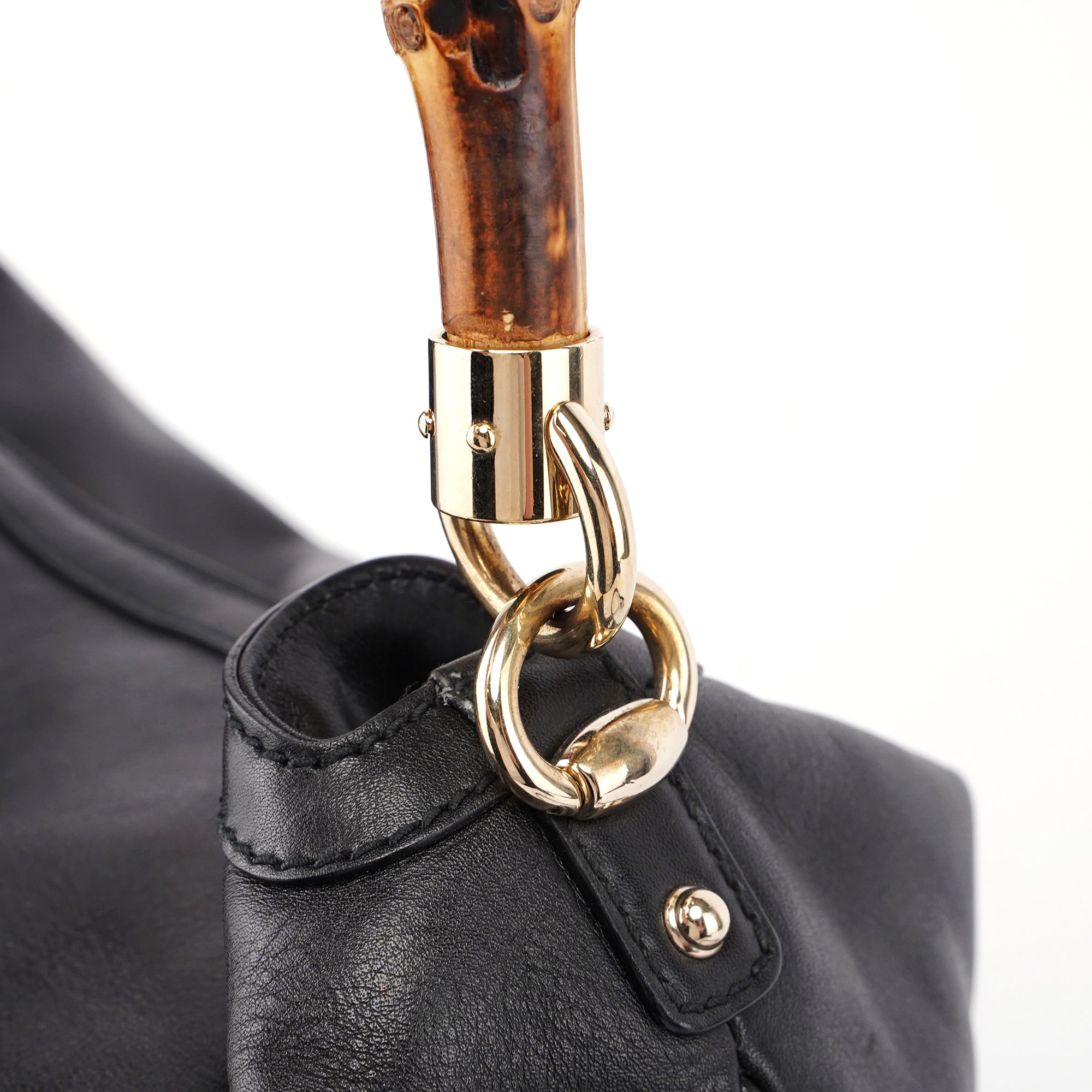 Gucci Bamboo Schultertasche aus schwarzem Leder