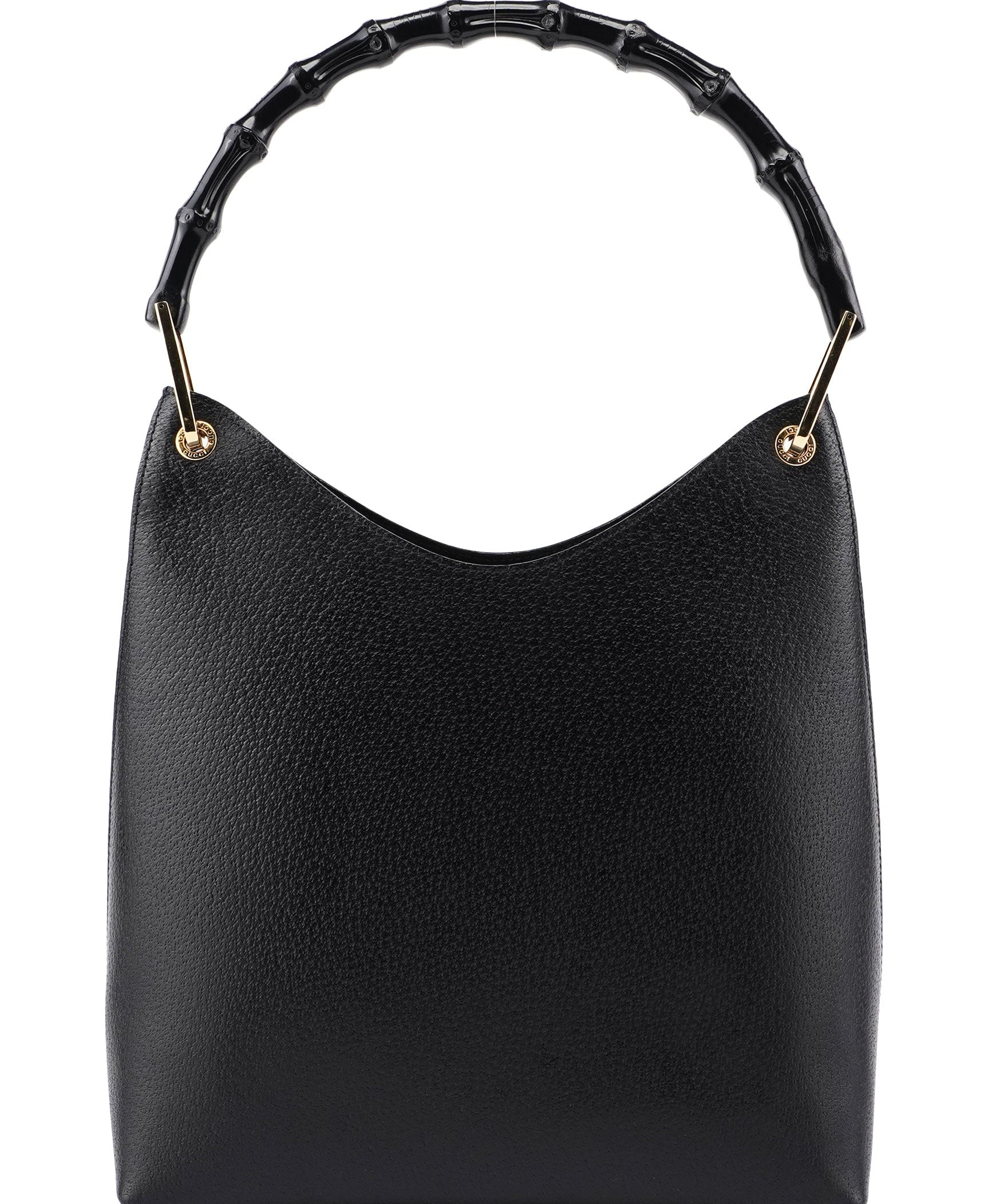 Gucci Black Leather Bamboo Shoulder Bag W/ Pouch