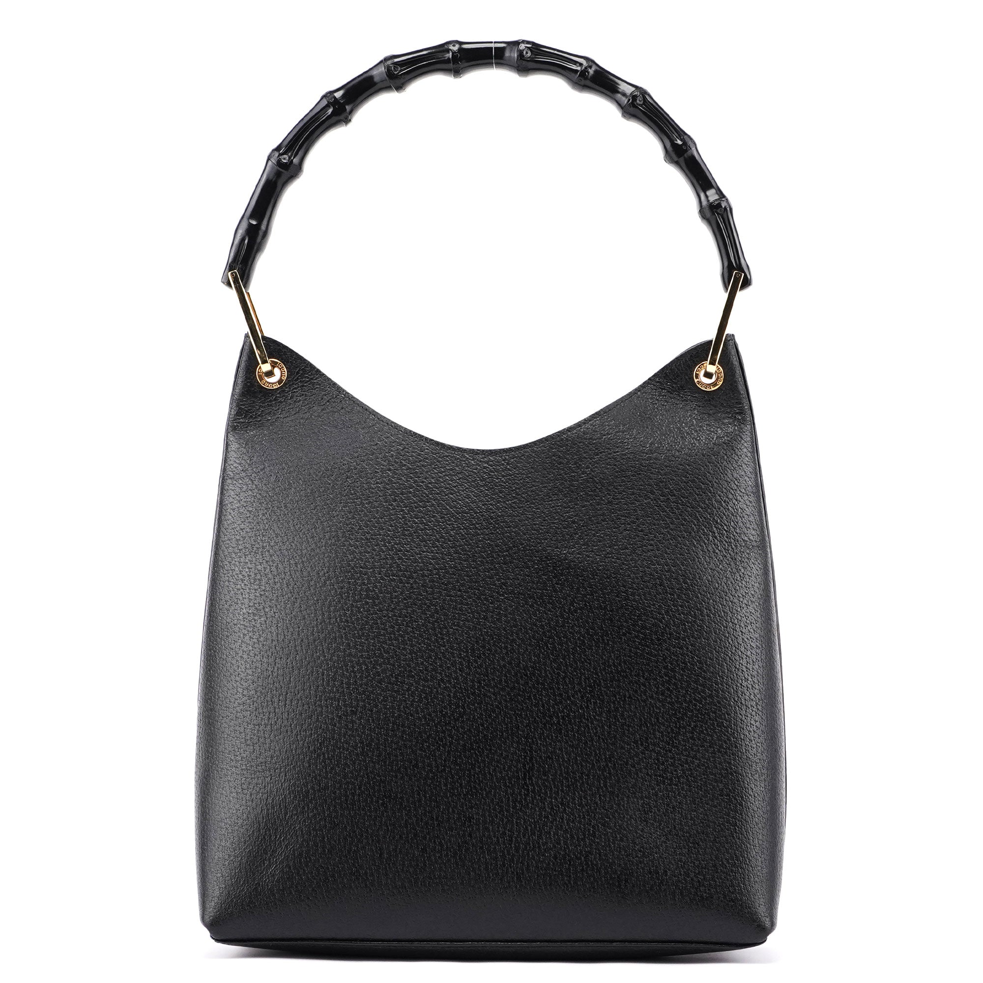 Gucci Black Leather Bamboo Shoulder Bag W/ Pouch