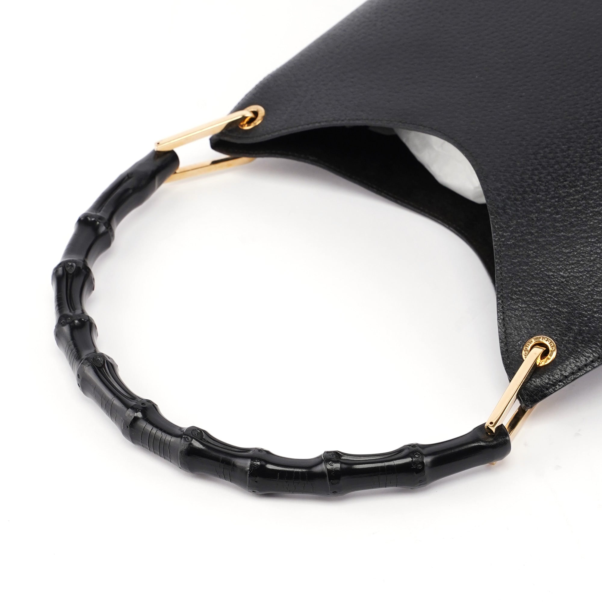 Gucci Black Leather Bamboo Shoulder Bag W/ Pouch
