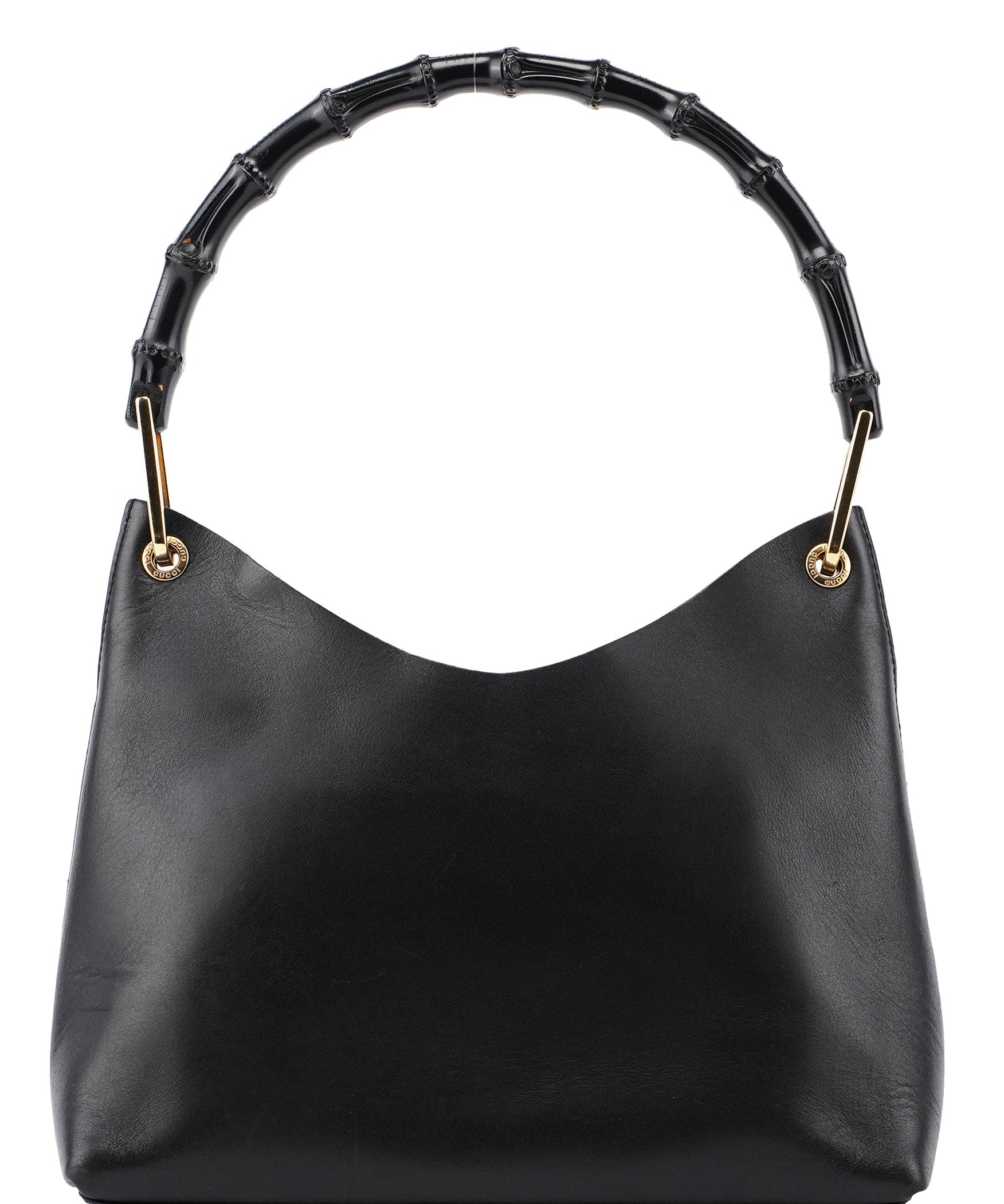 Gucci Black Leather Bamboo Shoulder Bag W/ Pouch