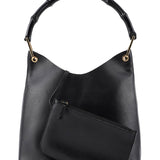 Gucci Black Leather Bamboo Shoulder Bag W/ Pouch